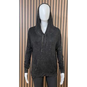 POL Young1 Women's S Black Hoodie Cotton‎ Drwastring Tunic Asymmetrical Stretch